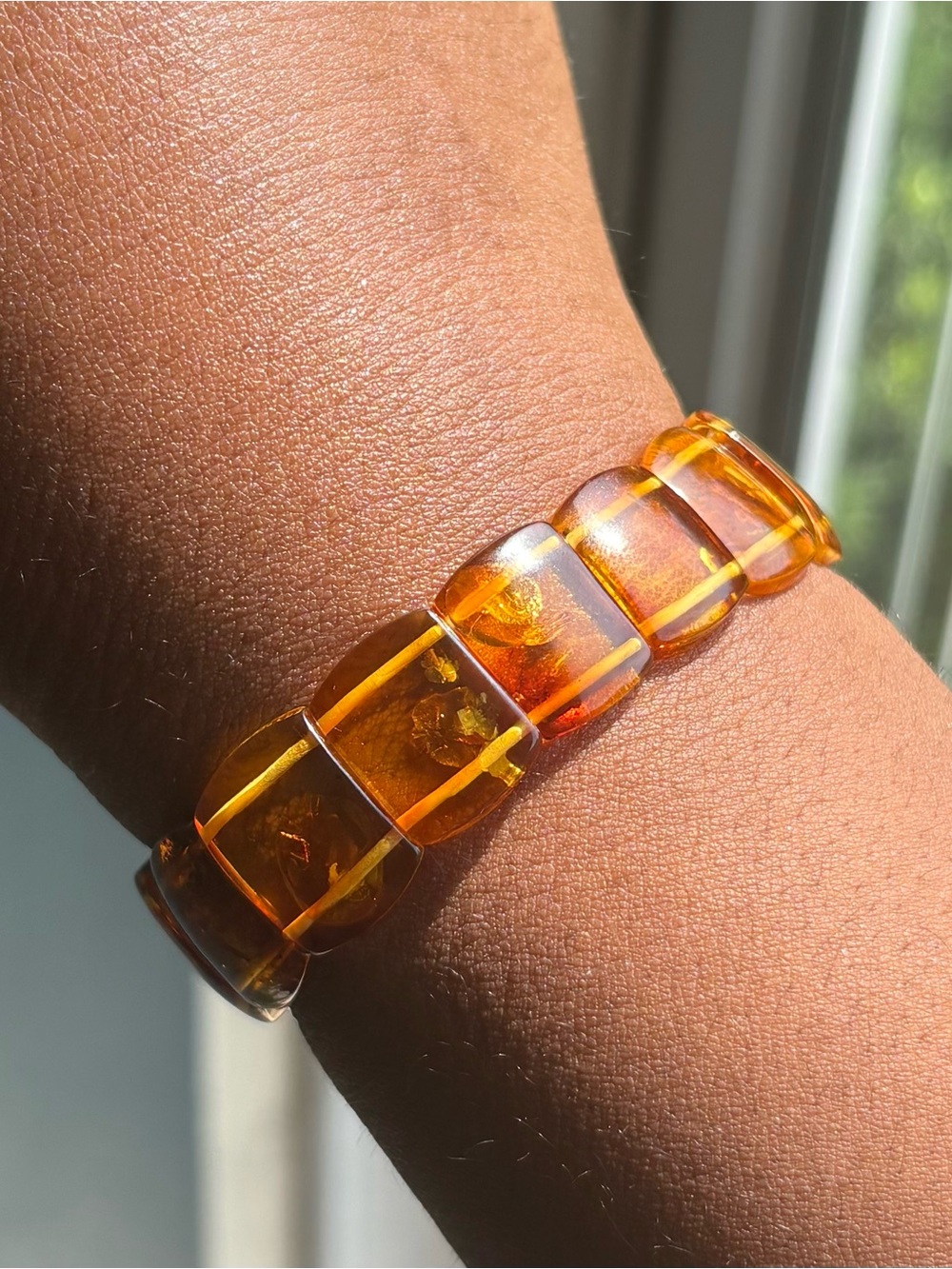 Flower Amber Bangle Crystal Bracelet 16mm - Picture 7 of 8